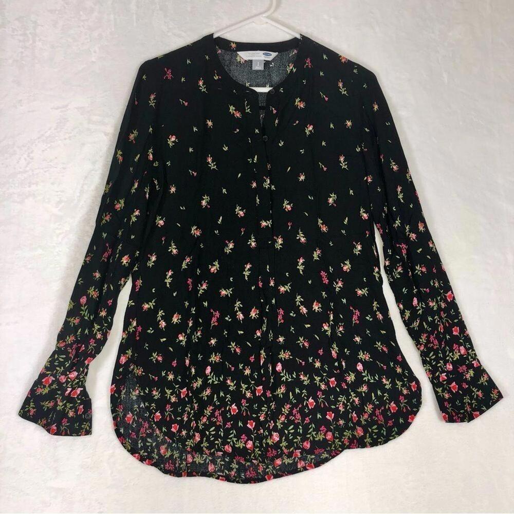 Old Navy SZ SP Boho Black Floral Tunic Blouse Feminine Flowy Slouchy Romantic